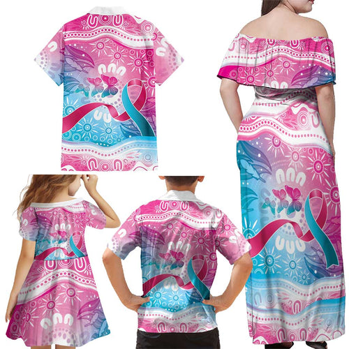 Australia Hereditary Cancer Awareness Family Matching Off Shoulder Maxi Dress and Hawaiian Shirt Never Give Up