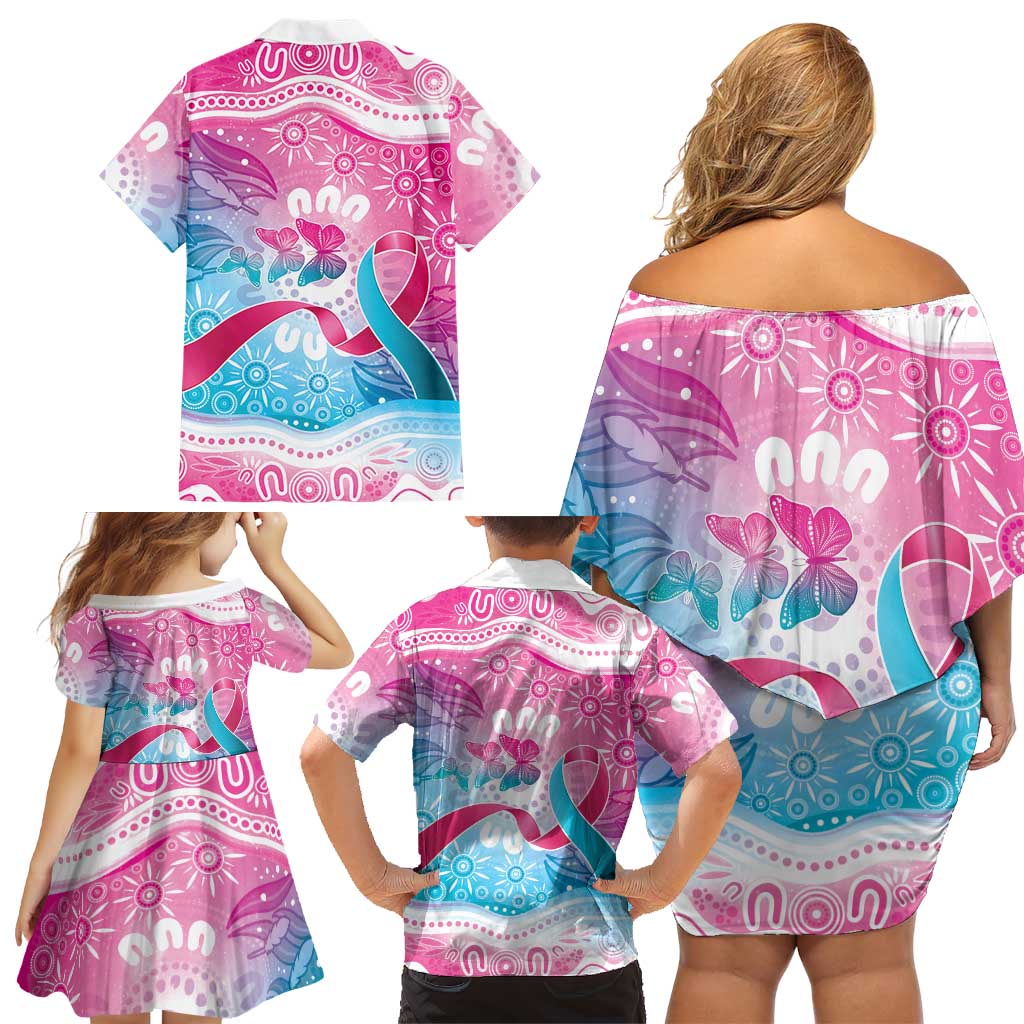 Australia Hereditary Cancer Awareness Family Matching Off Shoulder Short Dress and Hawaiian Shirt Never Give Up