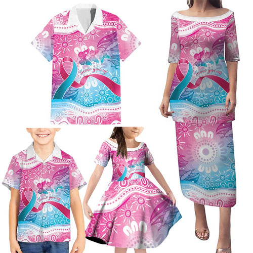 Australia Hereditary Cancer Awareness Family Matching Puletasi and Hawaiian Shirt Never Give Up