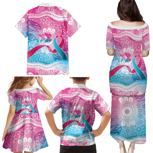 Australia Hereditary Cancer Awareness Family Matching Puletasi and Hawaiian Shirt Never Give Up