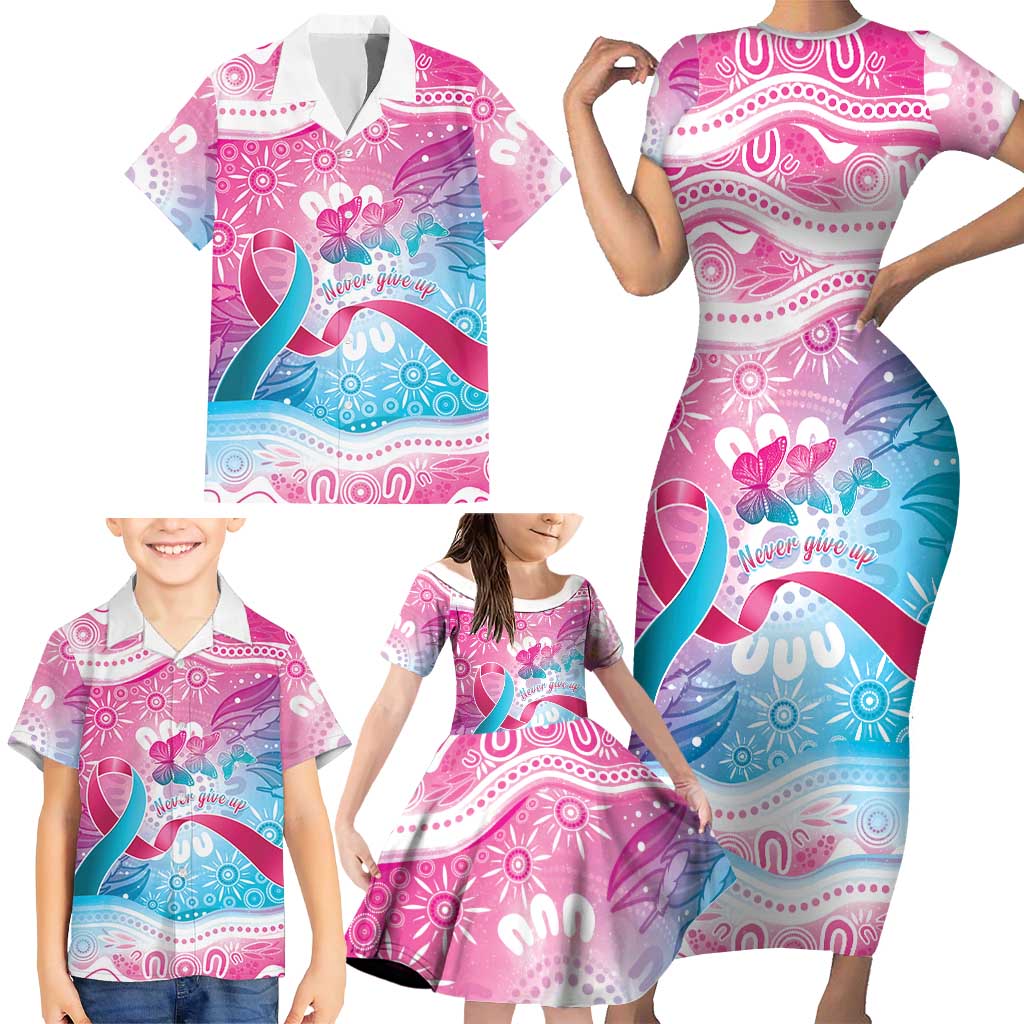 Australia Hereditary Cancer Awareness Family Matching Short Sleeve Bodycon Dress and Hawaiian Shirt Never Give Up