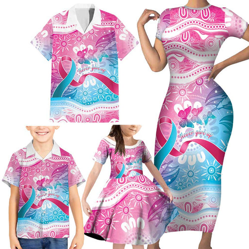 Australia Hereditary Cancer Awareness Family Matching Short Sleeve Bodycon Dress and Hawaiian Shirt Never Give Up