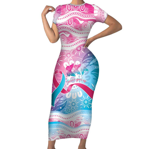Australia Hereditary Cancer Awareness Family Matching Short Sleeve Bodycon Dress and Hawaiian Shirt Never Give Up