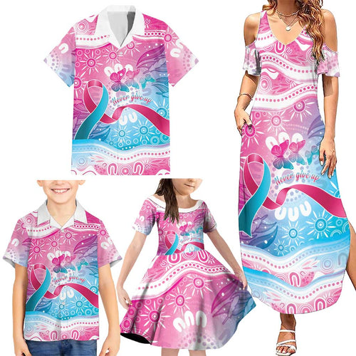 Australia Hereditary Cancer Awareness Family Matching Summer Maxi Dress and Hawaiian Shirt Never Give Up