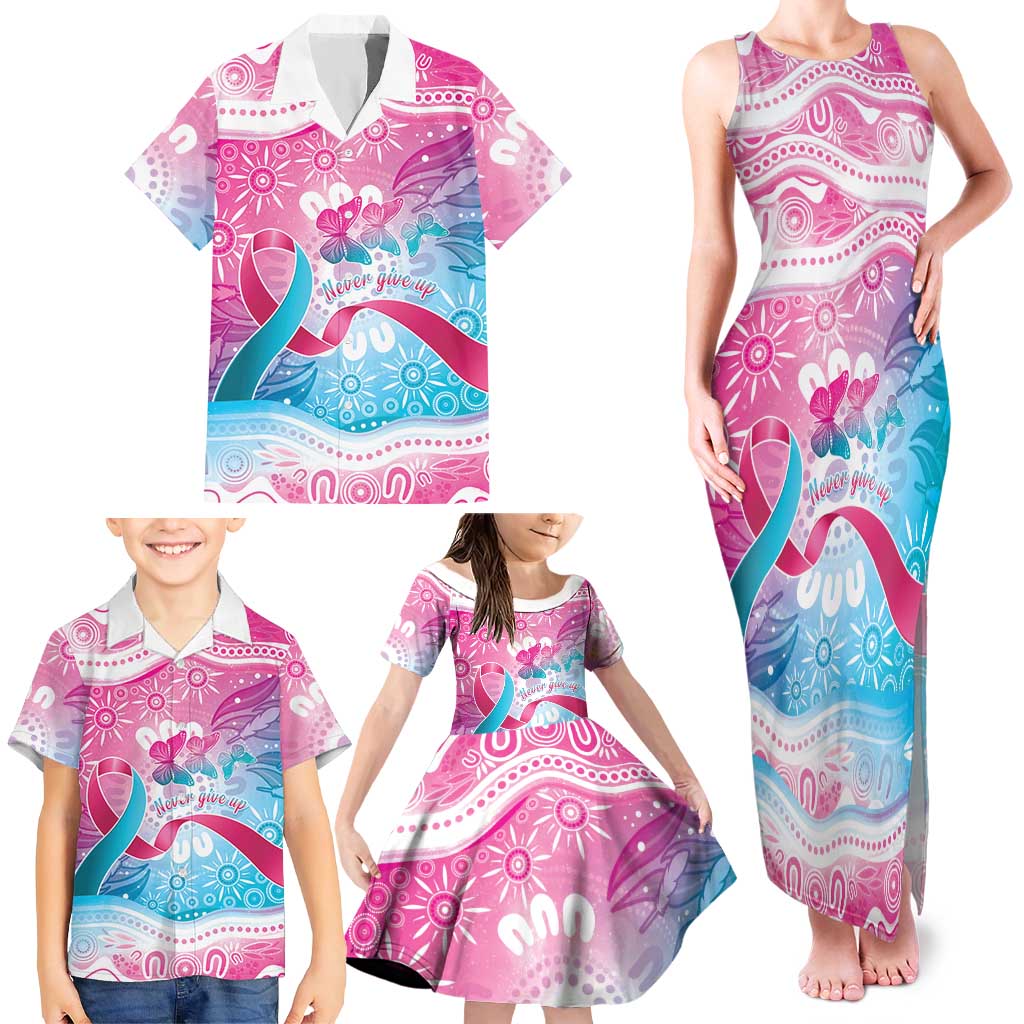 Australia Hereditary Cancer Awareness Family Matching Tank Maxi Dress and Hawaiian Shirt Never Give Up