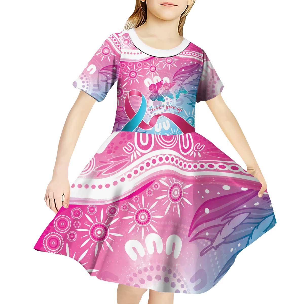 Australia Hereditary Cancer Awareness Kid Short Sleeve Dress Never Give Up
