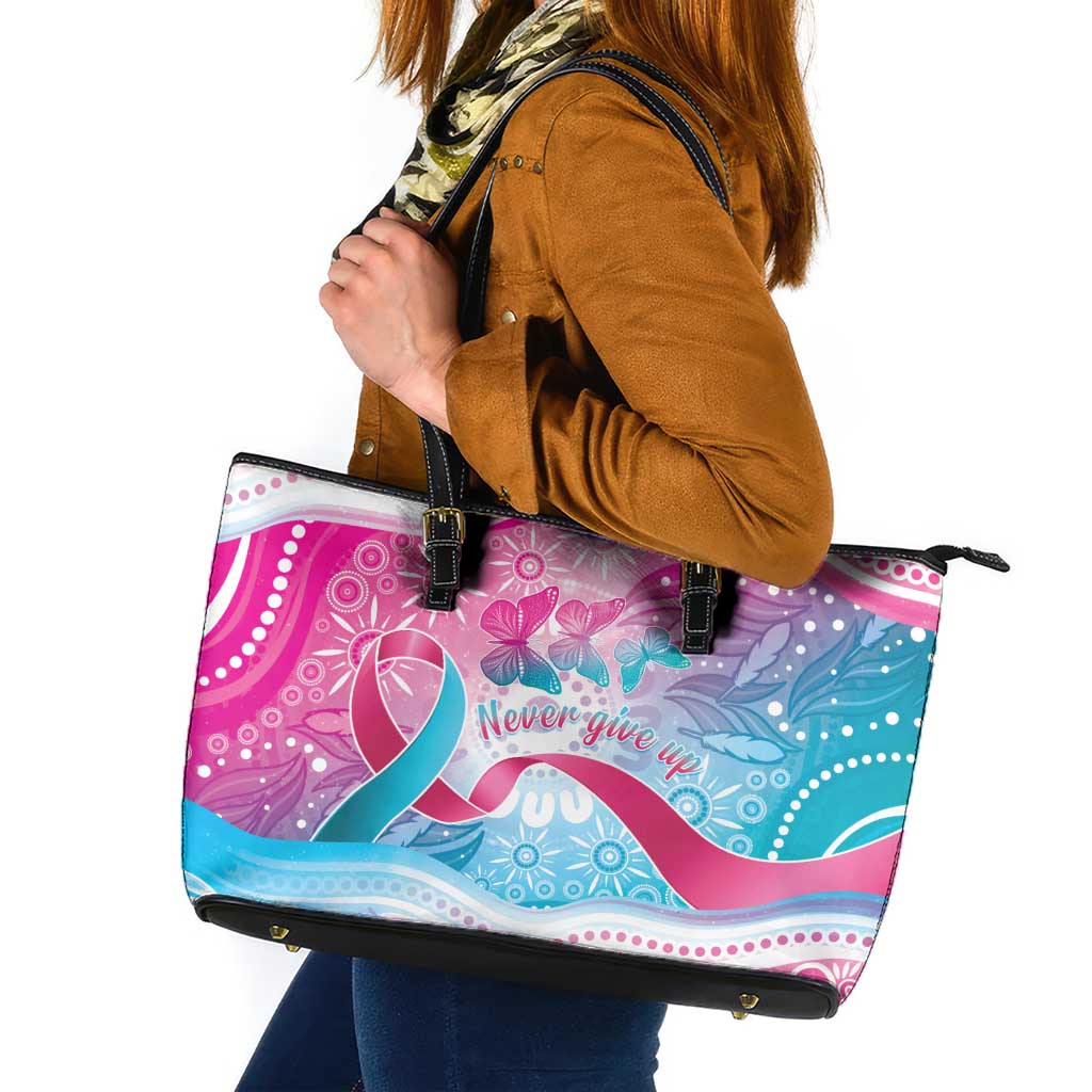 Australia Hereditary Cancer Awareness Leather Tote Bag Never Give Up