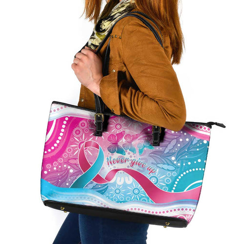 Australia Hereditary Cancer Awareness Leather Tote Bag Never Give Up