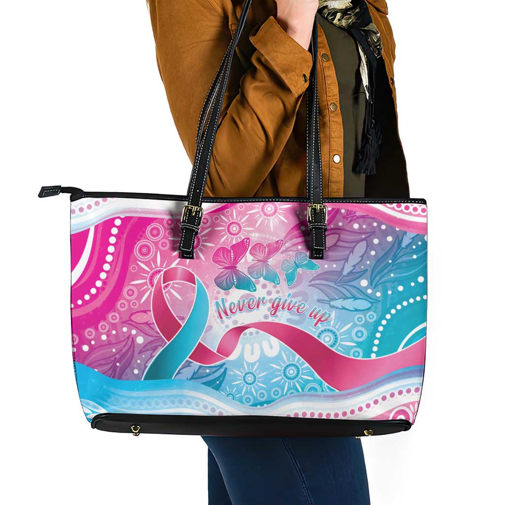 Australia Hereditary Cancer Awareness Leather Tote Bag Never Give Up