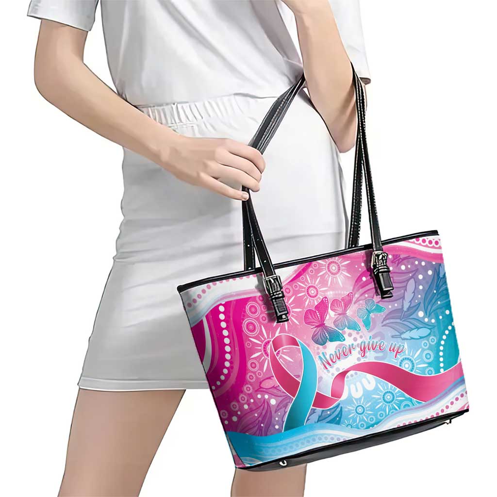Australia Hereditary Cancer Awareness Leather Tote Bag Never Give Up