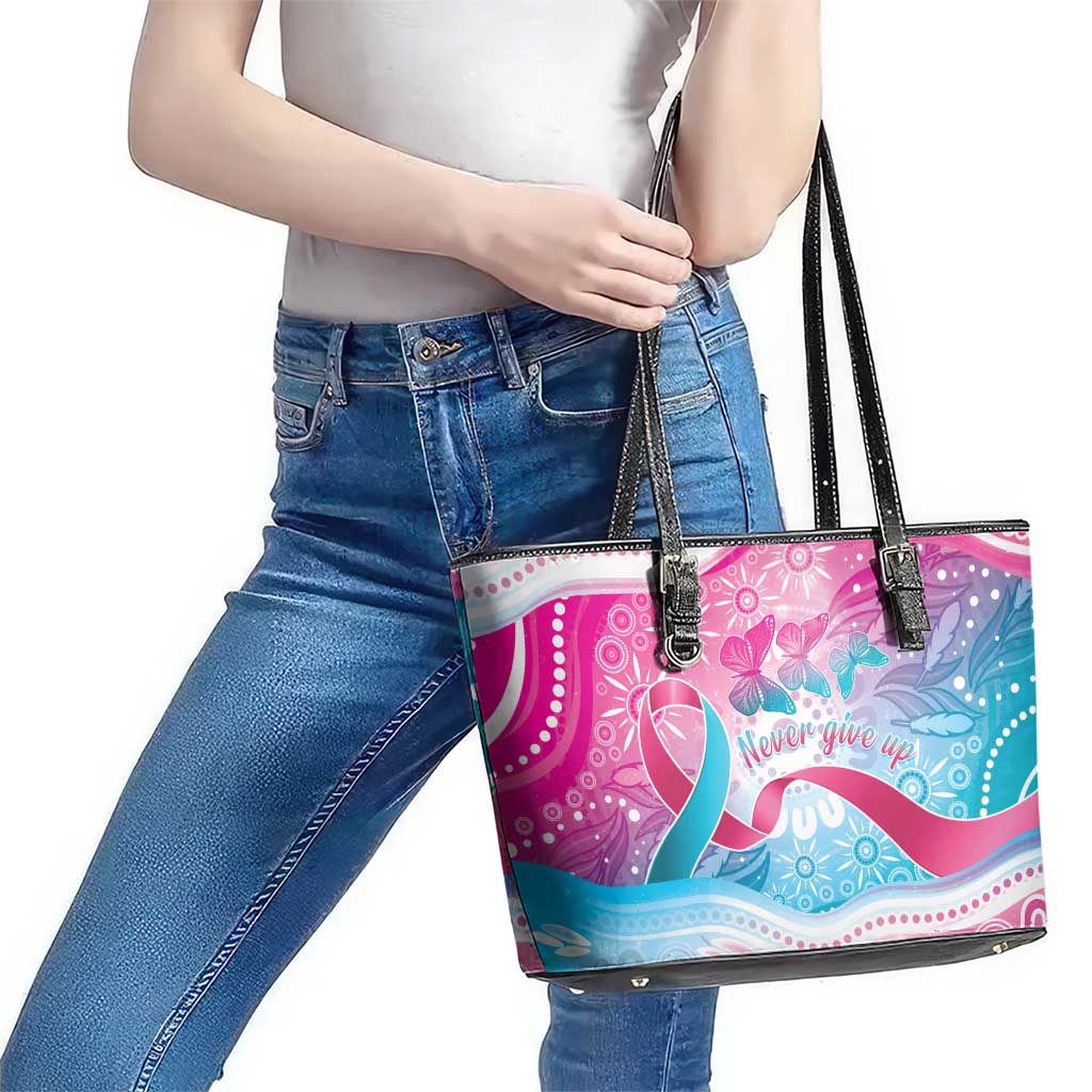 Australia Hereditary Cancer Awareness Leather Tote Bag Never Give Up