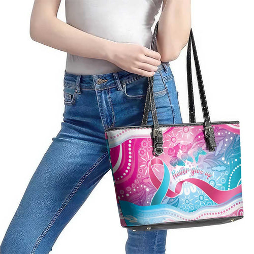 Australia Hereditary Cancer Awareness Leather Tote Bag Never Give Up