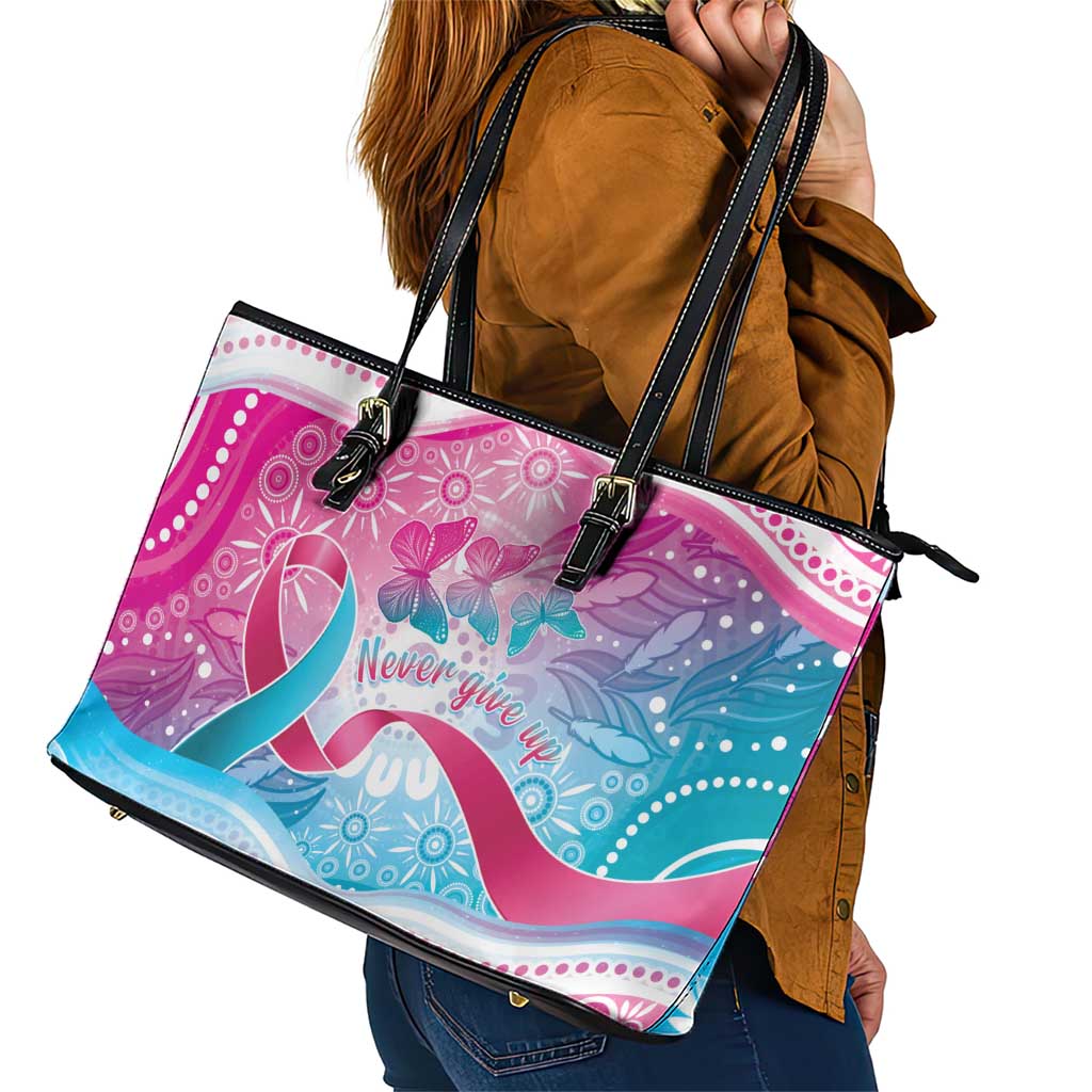 Australia Hereditary Cancer Awareness Leather Tote Bag Never Give Up