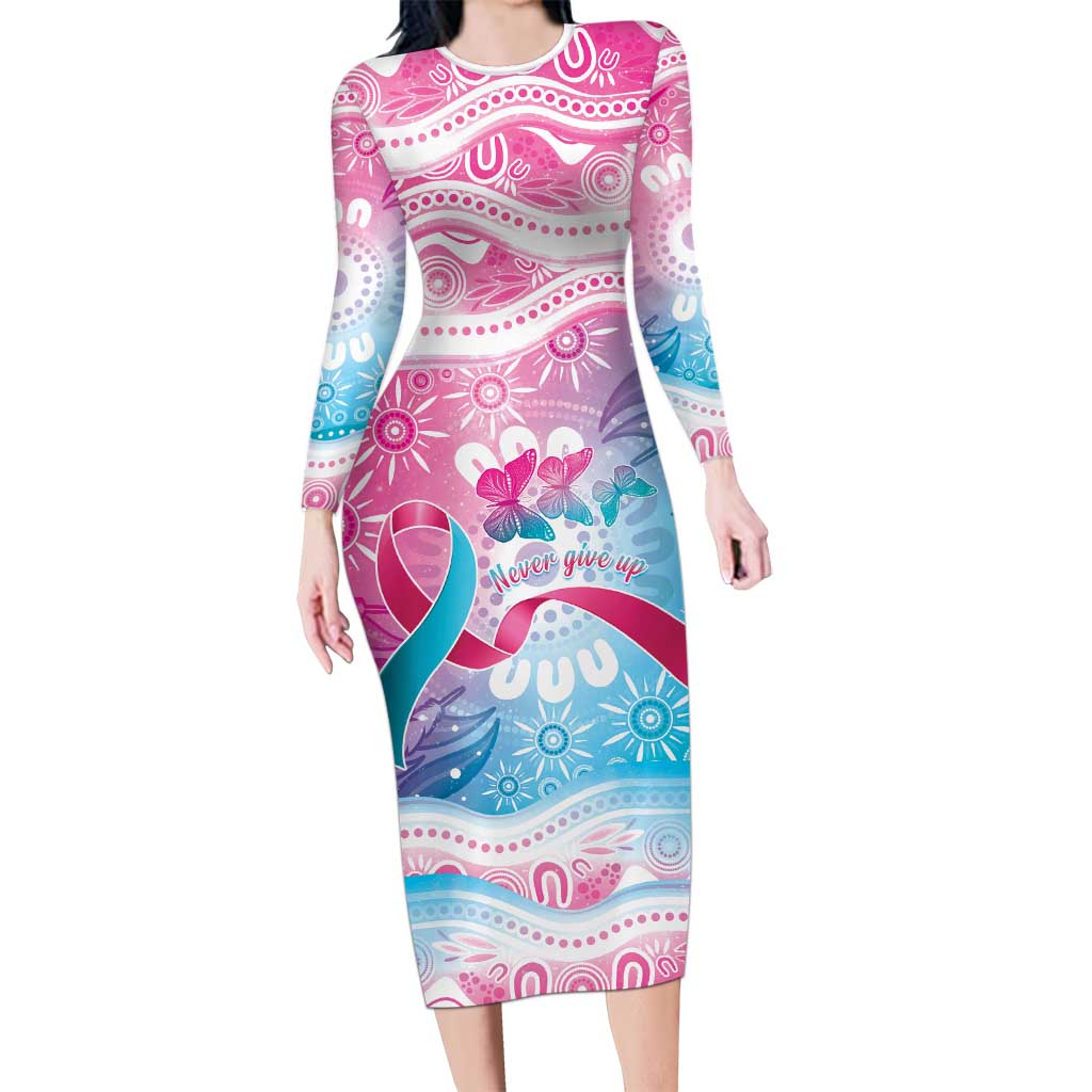 Australia Hereditary Cancer Awareness Long Sleeve Bodycon Dress Never Give Up
