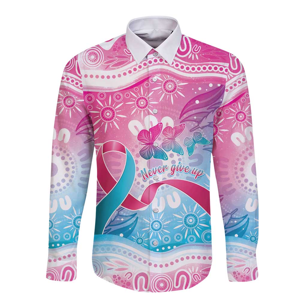 Australia Hereditary Cancer Awareness Long Sleeve Button Shirt Never Give Up