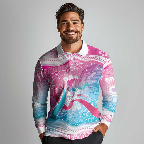 Australia Hereditary Cancer Awareness Long Sleeve Polo Shirt Never Give Up