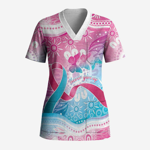 Australia Hereditary Cancer Awareness Scrub Top Never Give Up