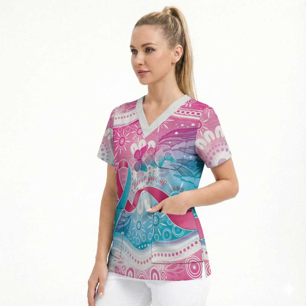 Australia Hereditary Cancer Awareness Scrub Top Never Give Up