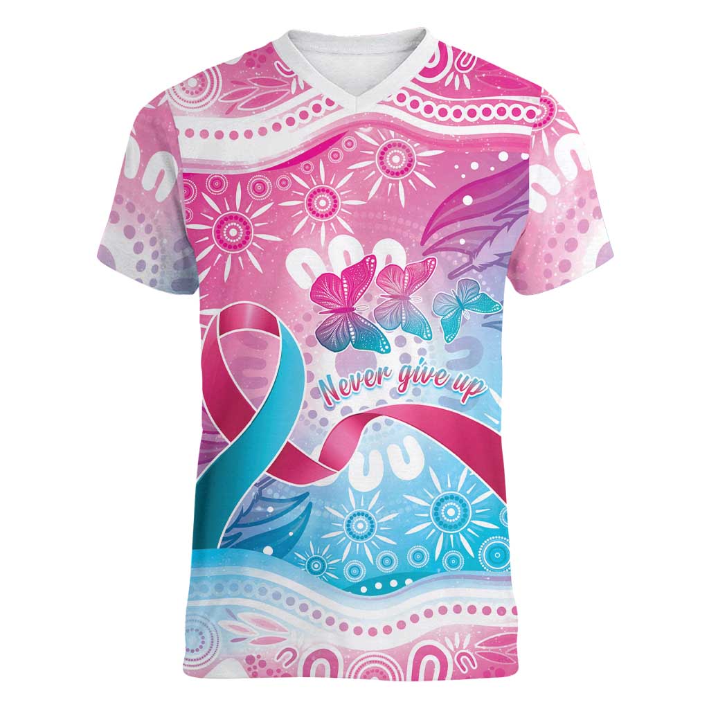 Australia Hereditary Cancer Awareness Women V-Neck T-Shirt Never Give Up