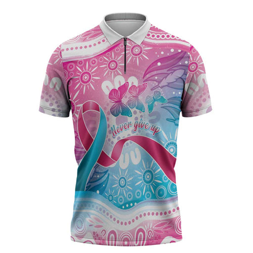 Australia Hereditary Cancer Awareness Zipper Polo Shirt Never Give Up
