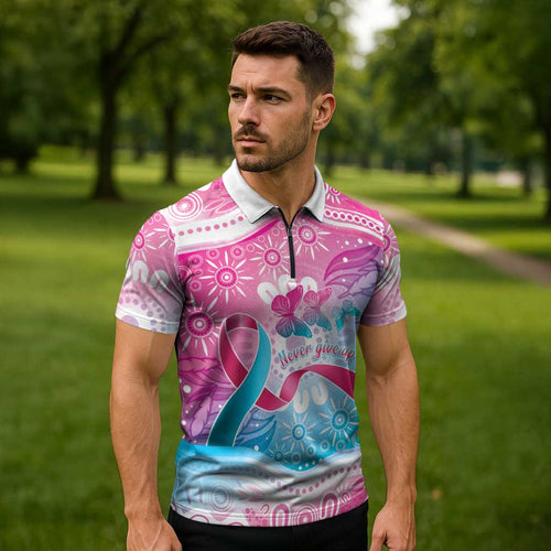 Australia Hereditary Cancer Awareness Zipper Polo Shirt Never Give Up