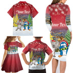 Personalised Christmas In July Family Matching Long Sleeve Bodycon Dress and Hawaiian Shirt Funny Dabbing Dance Koala And Blue Penguins