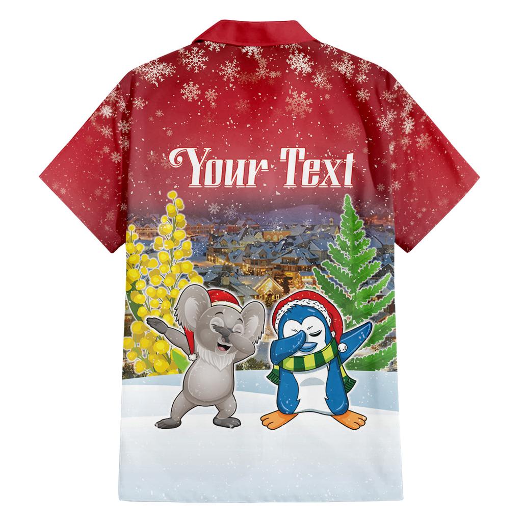Personalised Christmas In July Family Matching Off The Shoulder Long Sleeve Dress and Hawaiian Shirt Funny Dabbing Dance Koala And Blue Penguins