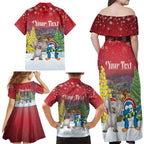 Personalised Christmas In July Family Matching Off Shoulder Maxi Dress and Hawaiian Shirt Funny Dabbing Dance Koala And Blue Penguins