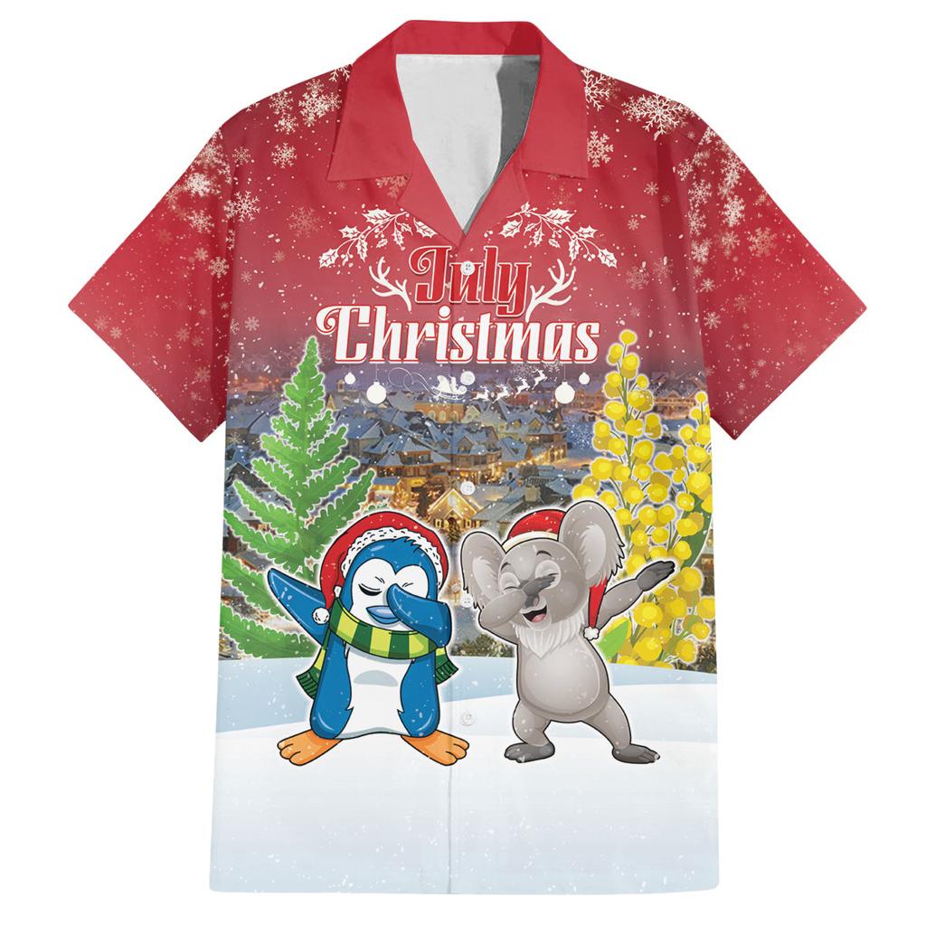 Personalised Christmas In July Family Matching Off Shoulder Short Dress and Hawaiian Shirt Funny Dabbing Dance Koala And Blue Penguins