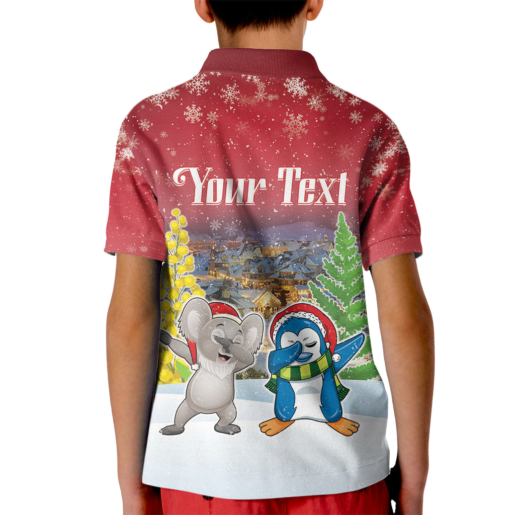 Personalised Christmas In July Kid Polo Shirt Funny Dabbing Dance Koala And Blue Penguins