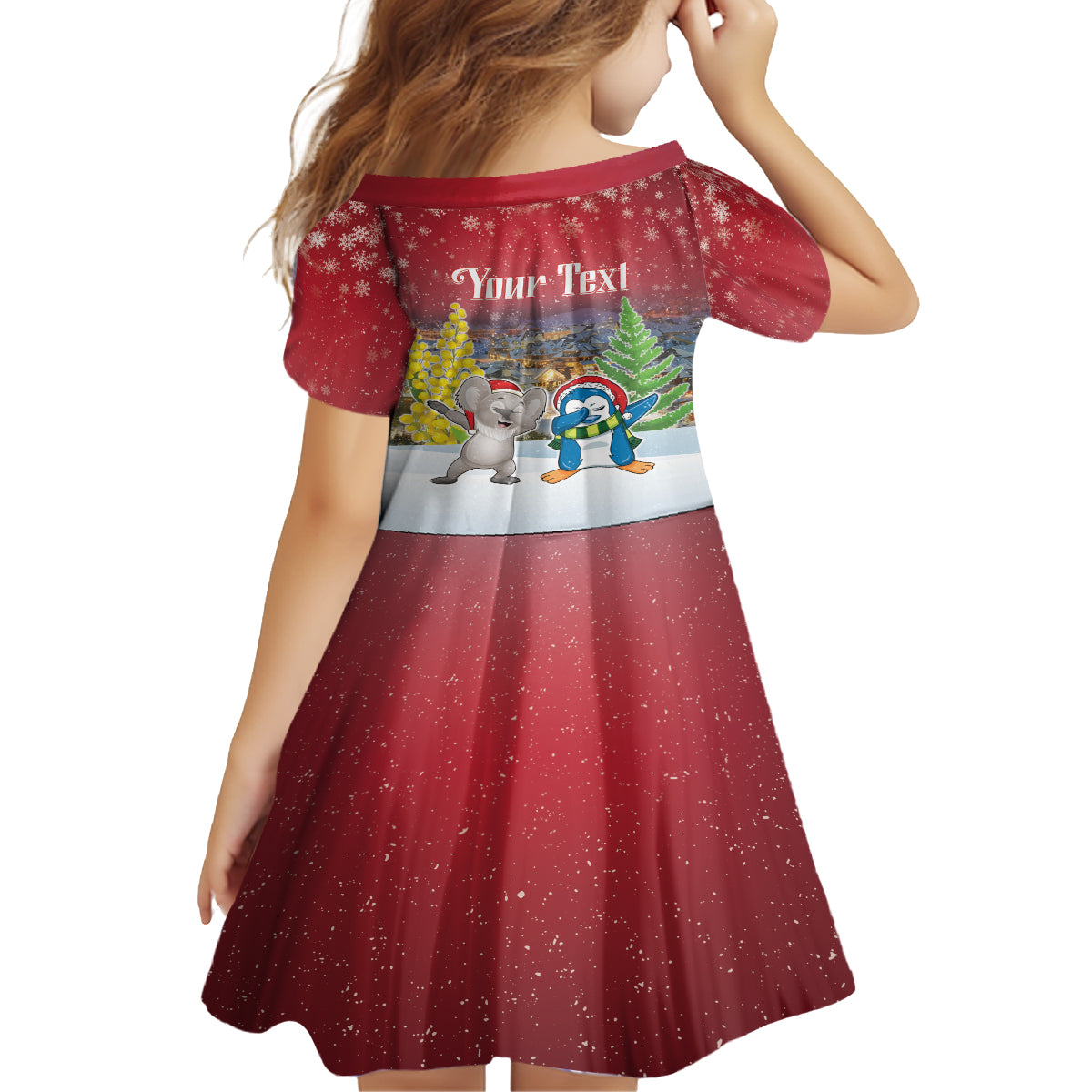 Personalised Christmas In July Kid Short Sleeve Dress Funny Dabbing Dance Koala And Blue Penguins