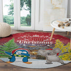Christmas In July Round Carpet Funny Dabbing Dance Koala And Blue Penguins