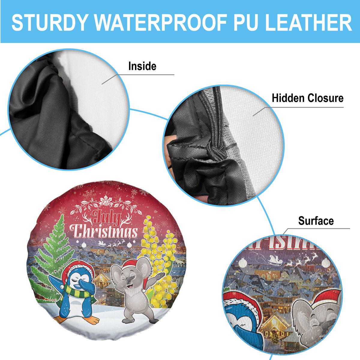 Christmas In July Spare Tire Cover Funny Dabbing Dance Koala And Blue Penguins