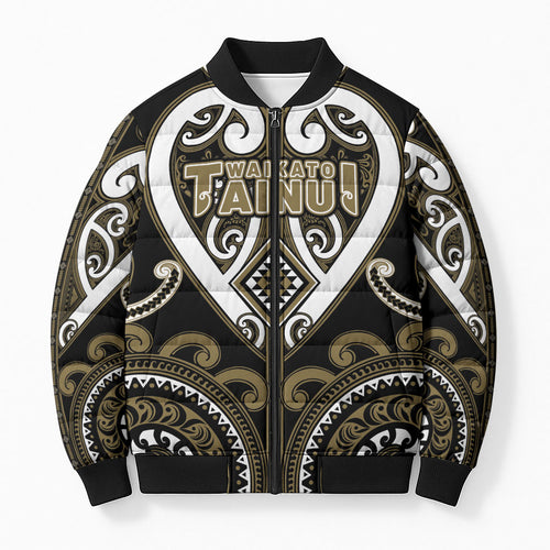 Custom Aotearoa Waikato Tainui Bomber Puffer Jacket Maori Tribal Pattern