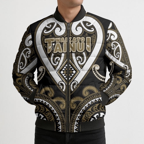 Custom Aotearoa Waikato Tainui Bomber Puffer Jacket Maori Tribal Pattern