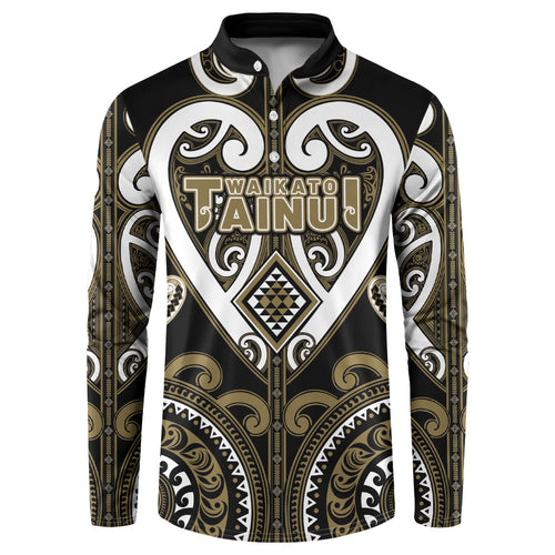 Custom Aotearoa Waikato Tainui Button Sweatshirt Maori Tribal Pattern