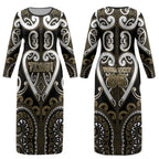 Custom Aotearoa Waikato Tainui Couples Matching Long Sleeve Bodycon Dress and Hawaiian Shirt Maori Tribal Pattern
