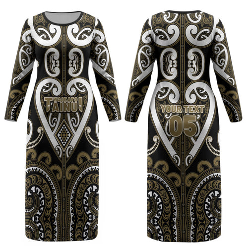 Custom Aotearoa Waikato Tainui Couples Matching Long Sleeve Bodycon Dress and Hawaiian Shirt Maori Tribal Pattern