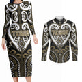 Custom Aotearoa Waikato Tainui Couples Matching Long Sleeve Bodycon Dress and Long Sleeve Button Shirt Maori Tribal Pattern