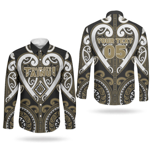 Custom Aotearoa Waikato Tainui Couples Matching Long Sleeve Bodycon Dress and Long Sleeve Button Shirt Maori Tribal Pattern