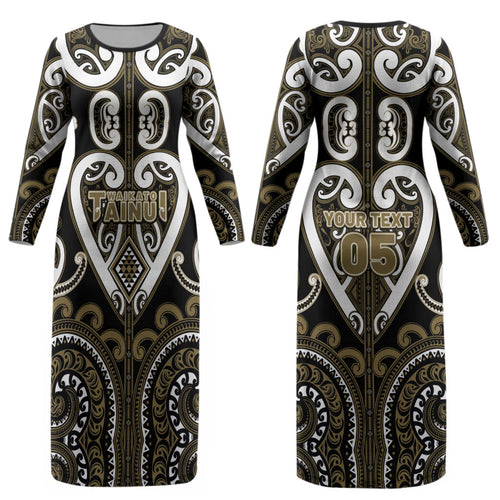 Custom Aotearoa Waikato Tainui Couples Matching Long Sleeve Bodycon Dress and Long Sleeve Button Shirt Maori Tribal Pattern
