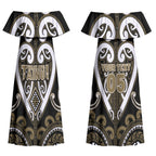 Custom Aotearoa Waikato Tainui Couples Matching Off Shoulder Maxi Dress and Long Sleeve Button Shirt Maori Tribal Pattern