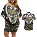 Custom Aotearoa Waikato Tainui Couples Matching Off Shoulder Short Dress and Hawaiian Shirt Maori Tribal Pattern