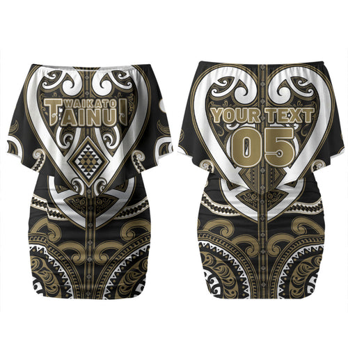 Custom Aotearoa Waikato Tainui Couples Matching Off Shoulder Short Dress and Hawaiian Shirt Maori Tribal Pattern