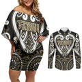 Custom Aotearoa Waikato Tainui Couples Matching Off Shoulder Short Dress and Long Sleeve Button Shirt Maori Tribal Pattern