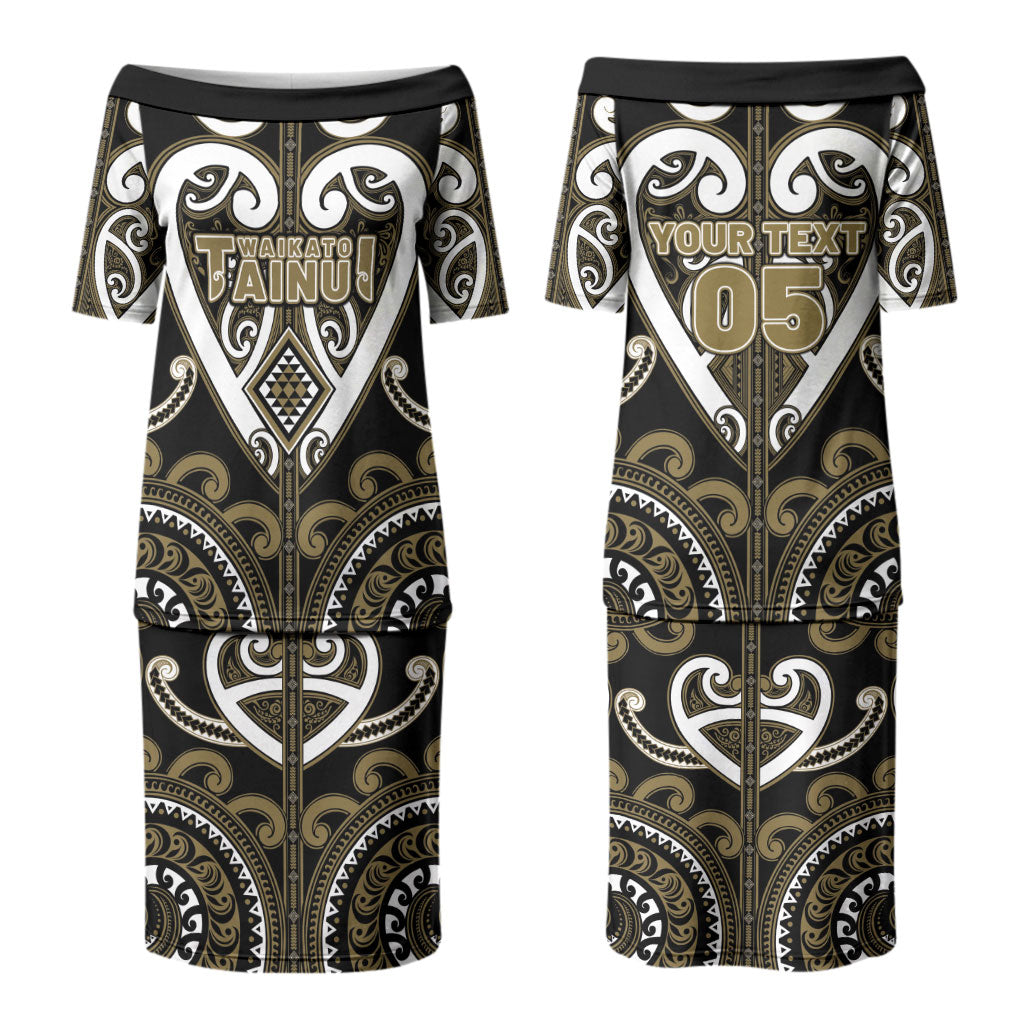 Custom Aotearoa Waikato Tainui Couples Matching Puletasi and Long Sleeve Button Shirt Maori Tribal Pattern