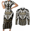 Custom Aotearoa Waikato Tainui Couples Matching Short Sleeve Bodycon Dress and Long Sleeve Button Shirt Maori Tribal Pattern