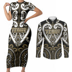 Custom Aotearoa Waikato Tainui Couples Matching Short Sleeve Bodycon Dress and Long Sleeve Button Shirt Maori Tribal Pattern
