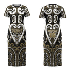 Custom Aotearoa Waikato Tainui Couples Matching Short Sleeve Bodycon Dress and Long Sleeve Button Shirt Maori Tribal Pattern