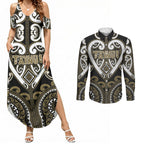 Custom Aotearoa Waikato Tainui Couples Matching Summer Maxi Dress and Long Sleeve Button Shirt Maori Tribal Pattern